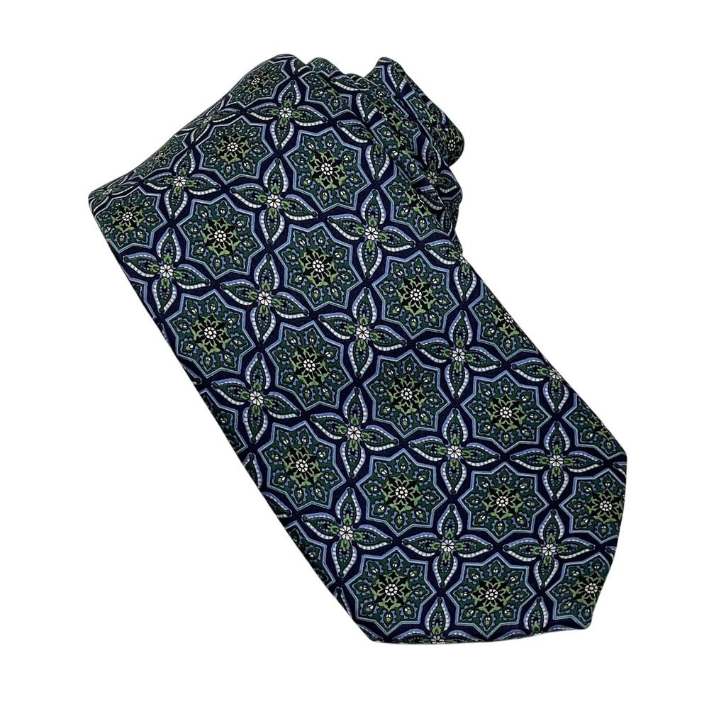 Countess MARA Men's Necktie Blue Green Textured Batik Geometric Preppy Career